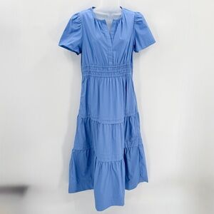 Quince Dress Womens M Blue Tiered Maxi Organic Cotton Poplin Smocked Waist READ